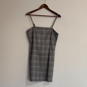 Forever 21 NWT Women Dress L Plaid Black Yellow Houndstooth Bodycon Square Neck